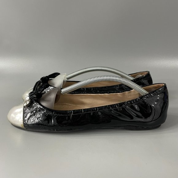 Prada Black Patent Leather Ballet Flats with Crystal on Front, Size 39 - Picture 5 of 14